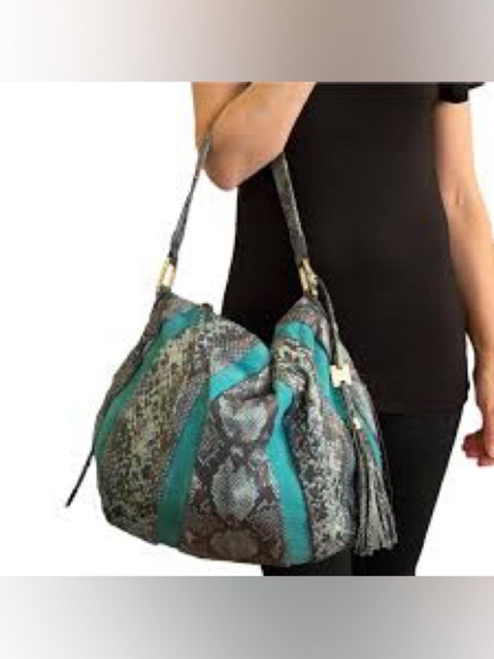 Womens Aimee Kestenberg Tuscany Cobra Teal Snake-Print Hobo Shoulder Bag